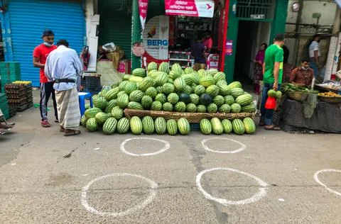 Local market during lock down ( COVID 19 ) . second wave of corona virus . Stock Photos