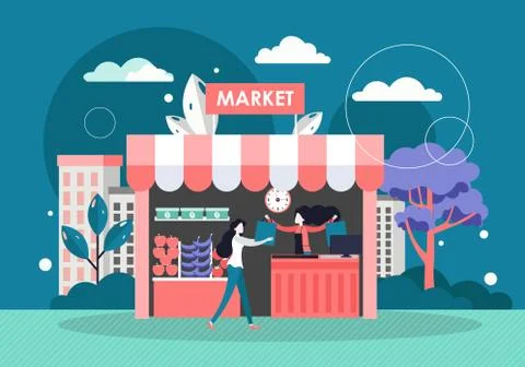 Local market, vector flat style design illustration Stock Illustration