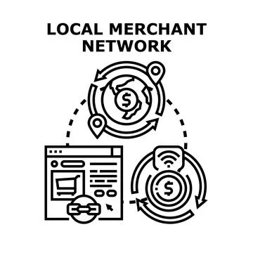 Local merchant network concept connecting online commerce and digital payment Stock Illustration