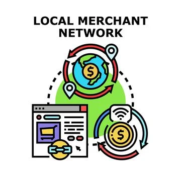 Local merchant network concept connecting online commerce and digital payment Stock Illustration