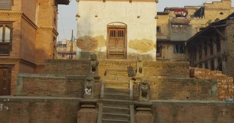 Local Nepalis starting their day in Bhaktapur, Nepal Stock Footage 72988451