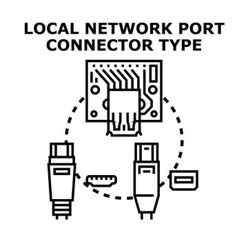 Local network connection port connector types illustration Stock Illustration