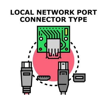 Local network connection port connector types illustration Stock Illustration