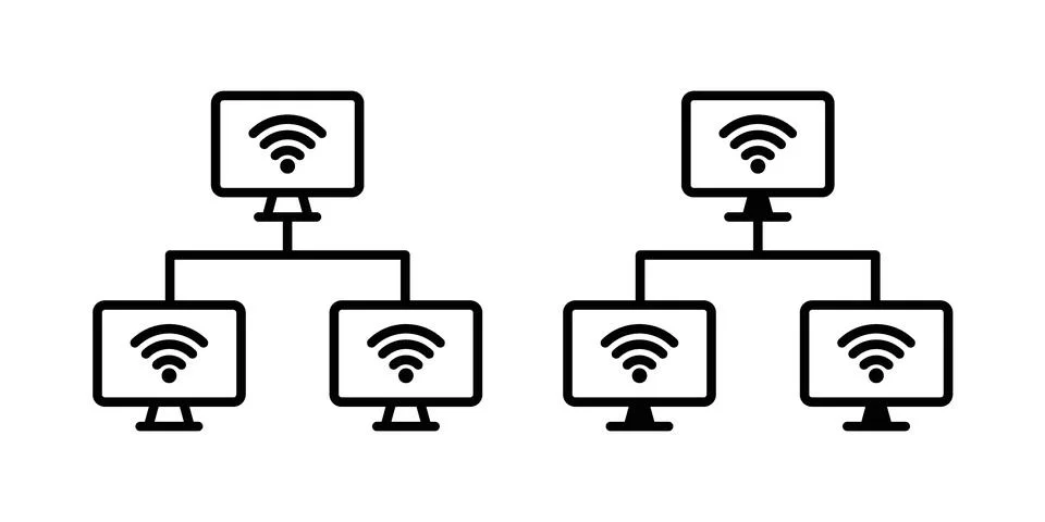Local network icon linear versions pack on white background Stock Illustration
