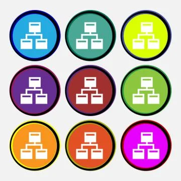 Local Network icon sign. Nine multi-colored round buttons. Stock Illustration
