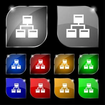 Local Network icon sign. Set of ten colorful buttons with glare. Stock Illustration