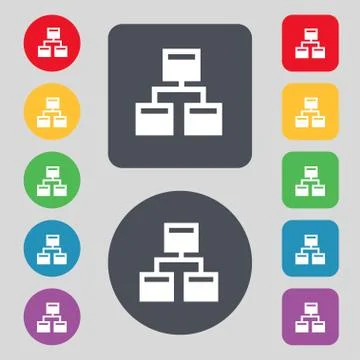 Local Network icon sign. A set of 12 colored buttons. Flat design. Stock Illustration