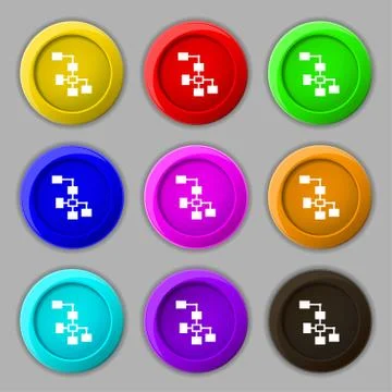 Local Network icon sign. symbol on nine round colourful buttons. Vector Illustrazione stock