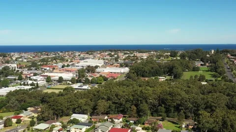 Local parks and streets of Ulladulla downtown on Sapphire coast – aerial 4k. Stock Footage 183608879