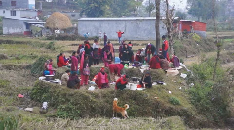 Local people dancing on the edge of the forest, Pokhara, Nepal. Stock Footage 56815295