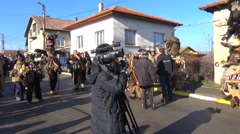 Local people gather for Surva carnival celebration Stock Footage 59123461