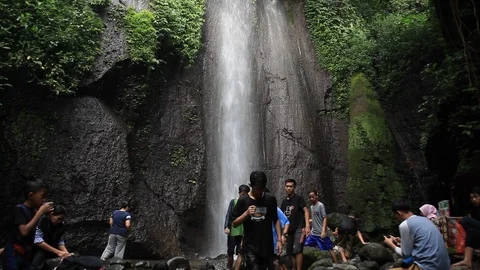 Local People in Waterfall Stock Footage 110717669