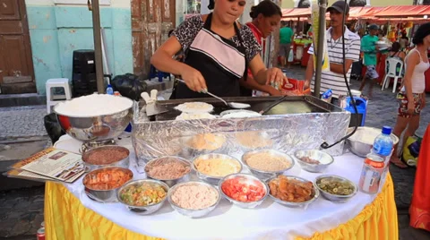 Local prepares tapioca at the local market in the downtown of Recife, Brazil Stock Footage 37392289