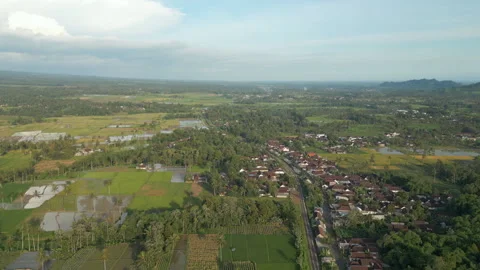Local Road Running Through Countryside Village East Java Indonesia Drone Track Video stock 345014204