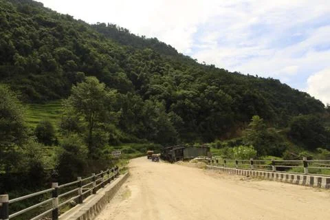 A local road in the surface of the bridge in the eastern Nepal Stock Photos
