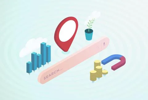 Local Search Optimization isometric concept. SEO Marketing Strategy for better Stock Illustration