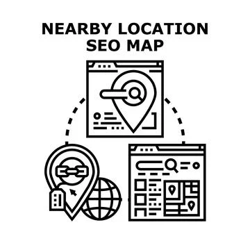 Local seo mapping optimizing nearby business location search Illustrazione stock