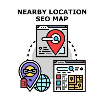 Local seo mapping optimizing nearby business location search 库存插图
