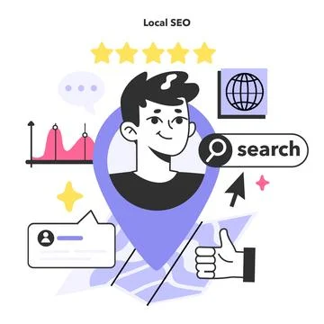 Local SEO optimization. Local search strategy helping small business Stock Illustration