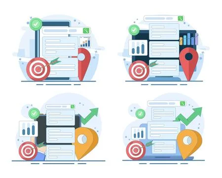 Local SEO optimization marketing strategy and finding information online concept Stock Illustration