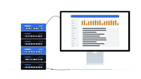 Local Server Rack Infographic Blue and Gold Tech Background Data Center Network 動画素材 345264602
