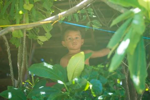 Local small boy in Bora Bora Stock Photos