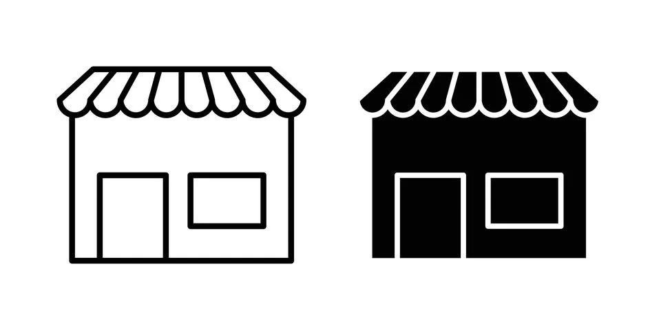 Local store icon solid, line, and editable vector set. Stock Illustration
