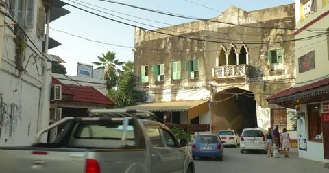Local streets and cafe in Stone town. Zanzibar, Africa. Stock Footage 81571711