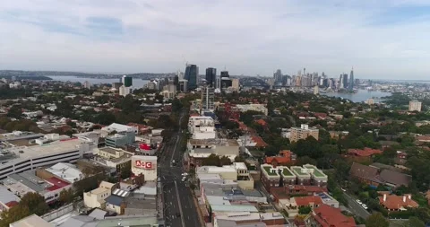 Local suburbs Crows Nest in aerial 4k of Sydney City CBD and harbour. Stock Footage 134688525