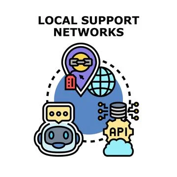 Local support networks concept digital technology assistance Stock Illustration