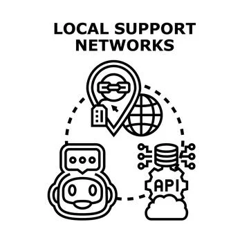Local support networks concept digital technology assistance Stock Illustration