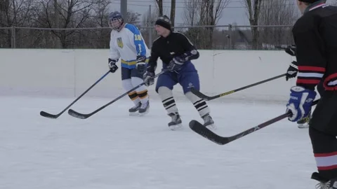 Local team is playing training ice hockey match slow motion hand shake shot Stock-Footage 168922064