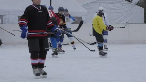 Local team is playing training ice hockey match slow motion hand shake shot Vídeos de archivo 168922119