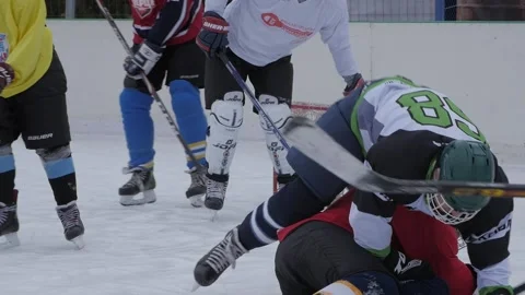 Local team is playing training ice hockey match slow motion hand shake shot Vídeos de archivo 168922233