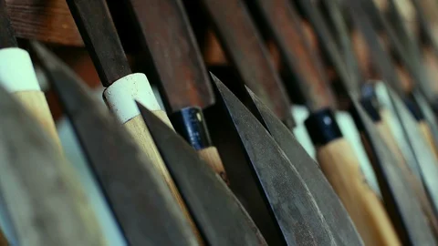 Local Thai knives and tools Stock Footage
