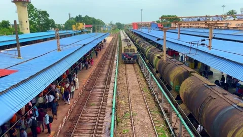 Local Train Arriving at Platform ,Raipur, India - July 2025 Stock Footage 313917975