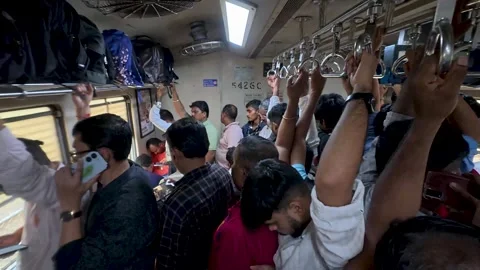 Local Train Crowd Inside Railway Coach 4K Video Stock Footage 346701641