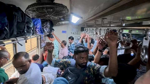 Local Train Packed With Commuters During Rush Hour 4K 스톡 동영상 346759309