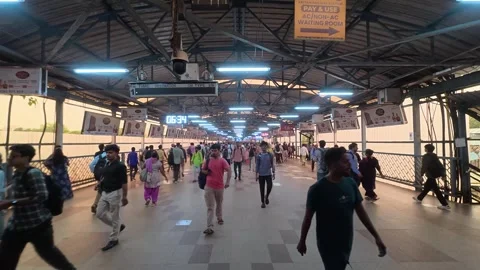 Local Train Station Crowd Walking Rush Hour 4K Video Stock-Footage 346759310