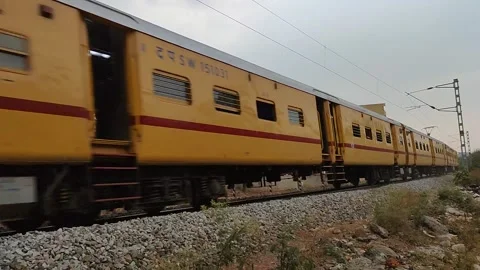 Local train taking a turn on the speed, train running on the track Stock Footage 156199987