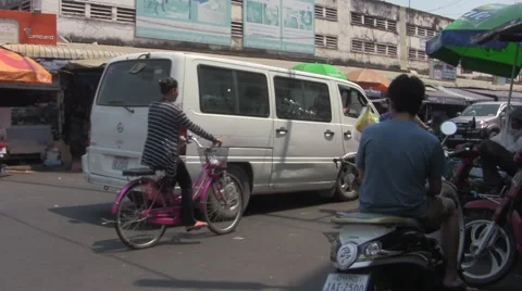 Local Van Driving Past in Busy Asian City [ProRes] Stock Footage 46420906