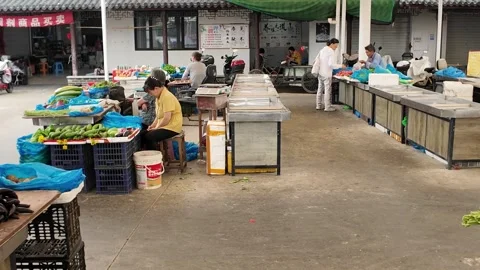 Local Vendors Sell Vegetables Inside a Covered Shanghai Market Stock Footage 340176610