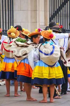 Local Women Standing During Festival Of The Virgin De La Candelaria In Lima,
