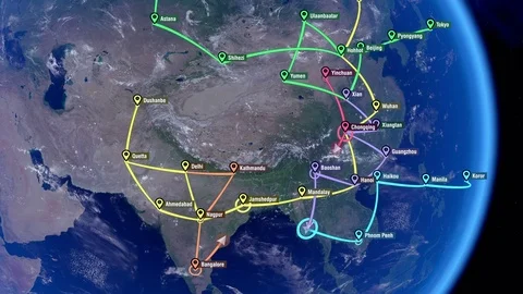 Localization, GPS Navigation, Traveling, Pathfinding over the Asia. Stock Footage 81803784