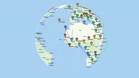 Localization, GPS Navigation, Traveling, Pathfinding all over the World Map. Vídeo Stock 82010687