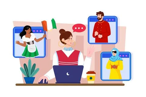 Localization specialist providing customer support in different languages a.. Stock Illustration