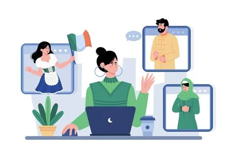 Localization specialist providing customer support in different languages a.. Stock Illustration