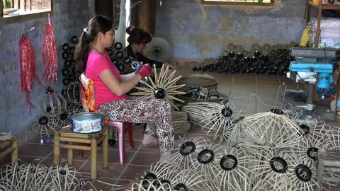 Locals Making Traditional Silk Lanterns in Hoi An Vietnam Stock-Footage 87211801