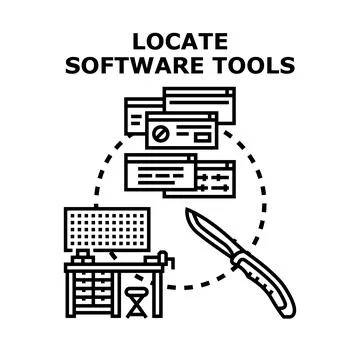 Locating and analyzing software tools concept illustration Stock Illustration