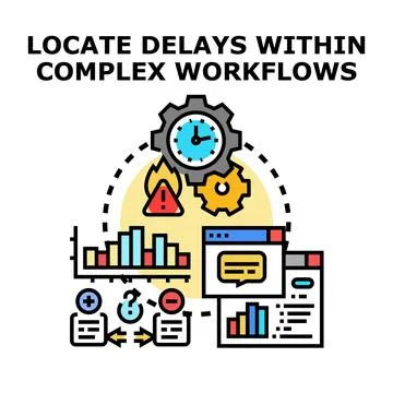 Locating delays within complex workflow management system Stock Illustration
